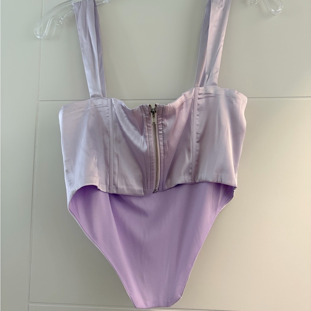 Lavender Satin Tie-Front Bodysuit - Picture 3 of 3